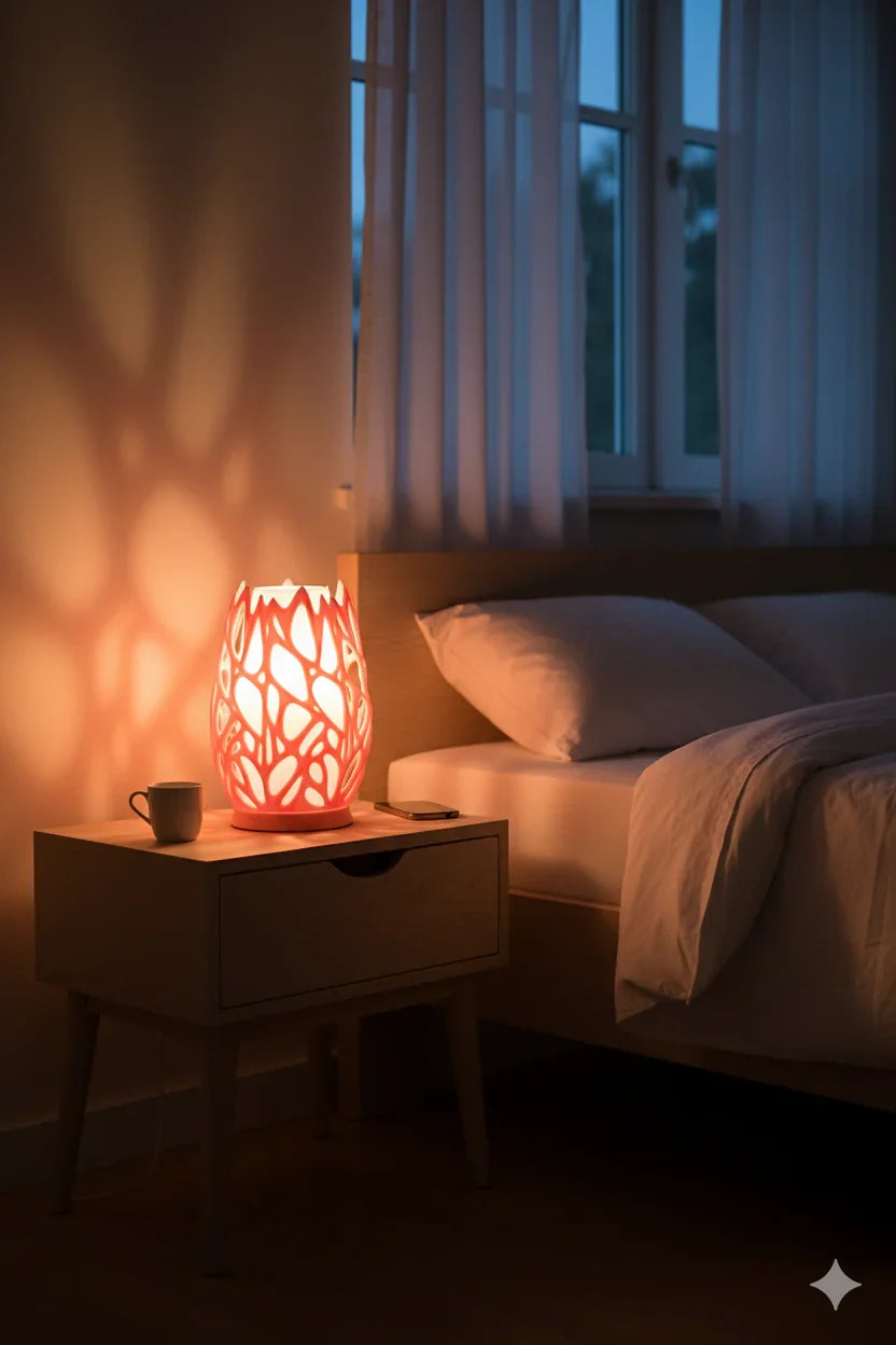 Void Bloom lamp, 3D printed floral design radiating warm and calming light | Void Bloom lamp, 3D printed floral design radiating warm and calming light