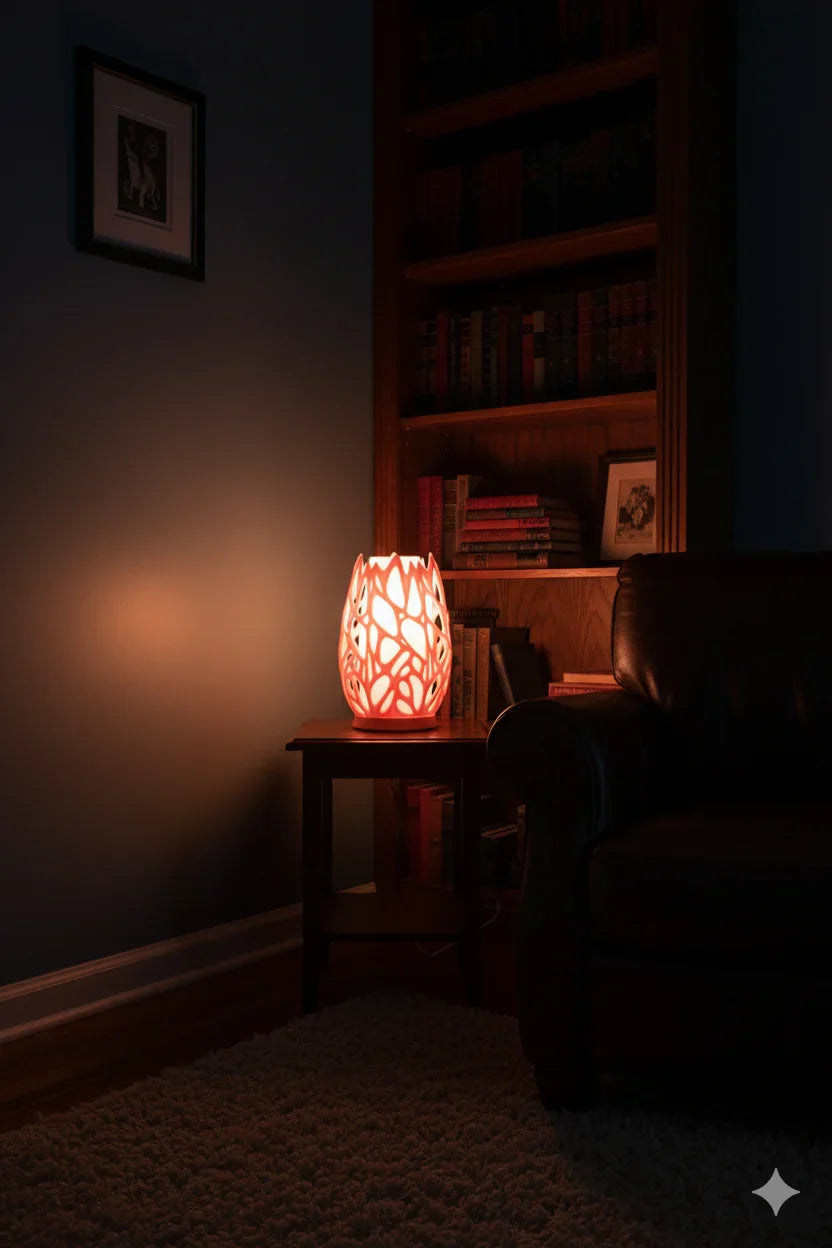 Void Bloom lamp, 3D printed floral design radiating warm and calming light | Void Bloom lamp, 3D printed floral design radiating warm and calming light